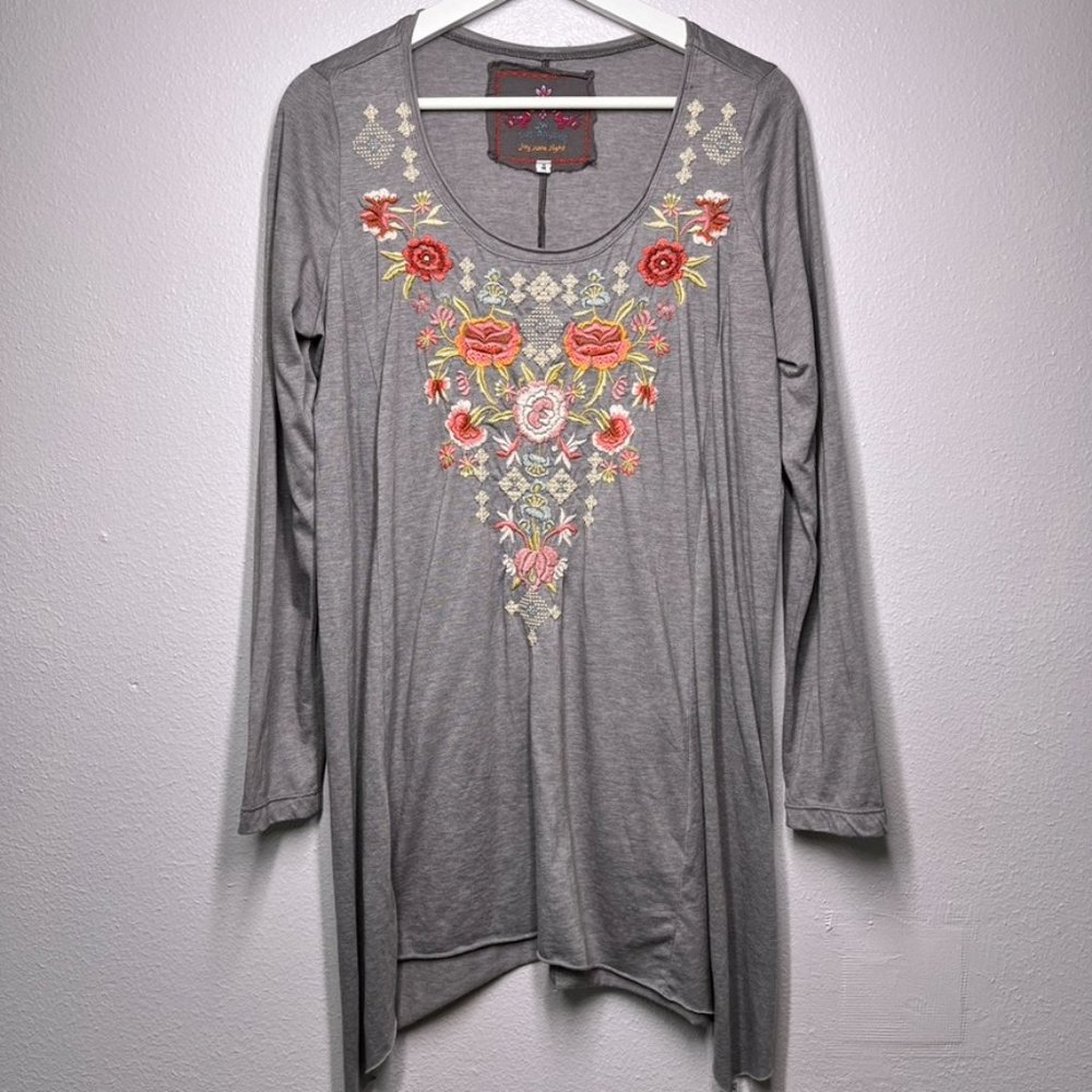 Johnny Was Shark-bite Hem Embroidered Cotton Tunic S